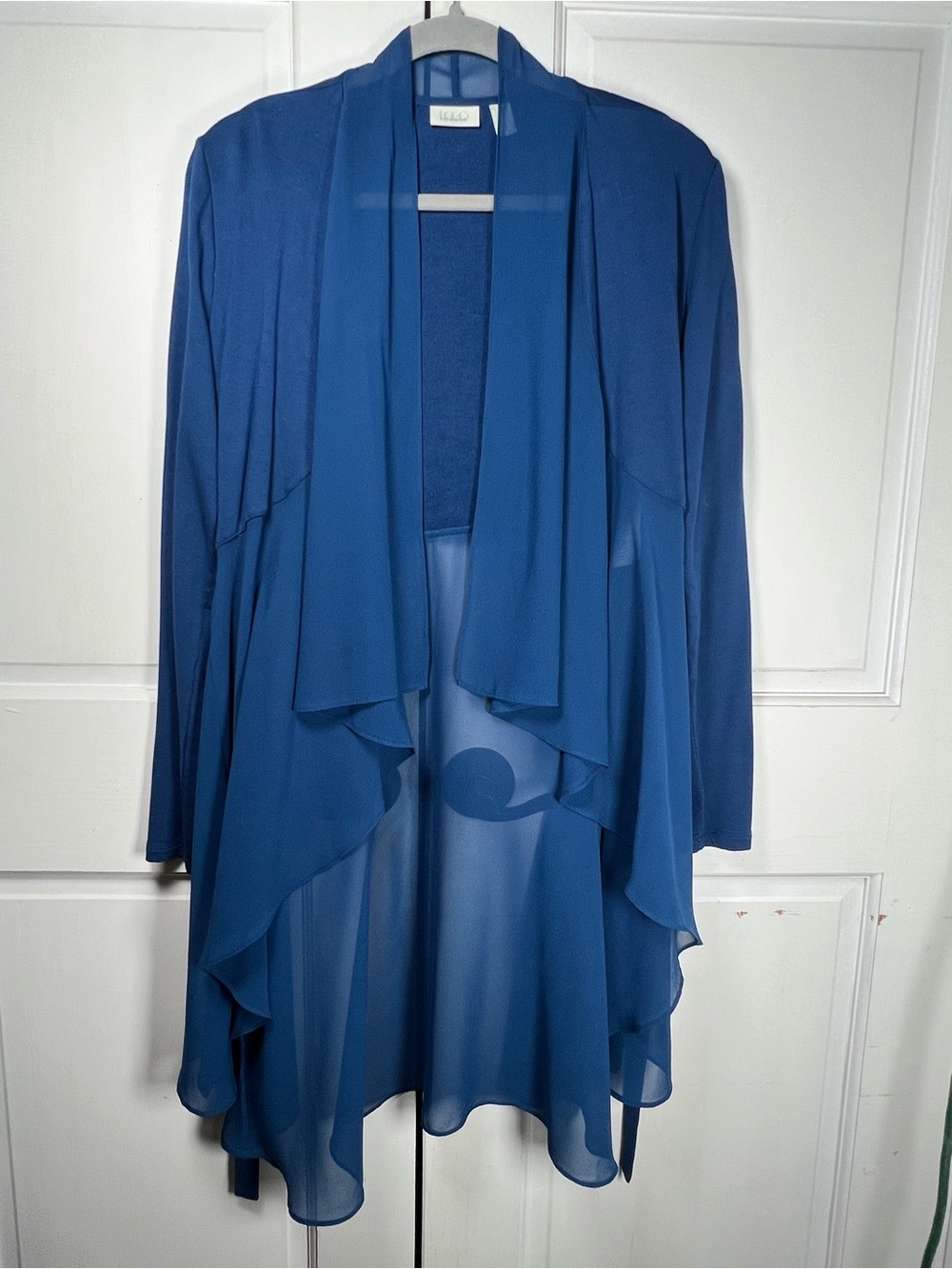 LOGO Lounge Beautiful Chiffon Waist tie Cardigan Dark Teal Sz Small